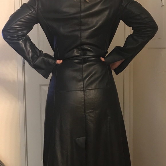 BCBG Corseted Full Length Leather Trench Coat - Picture 4 of 13